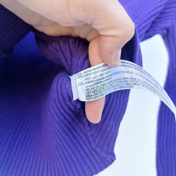 Zara Choker Cropped Rib Knit Cut Out Wrap Sweater Purple Small Top Long Sleeve - Picture 10 of 10
